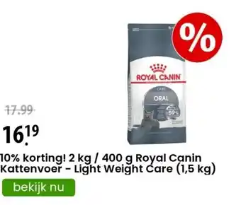 Zooplus 10% korting! 2 kg / 400 g Royal Canin Kattenvoer - Light Weight Care (1,5 kg) aanbieding