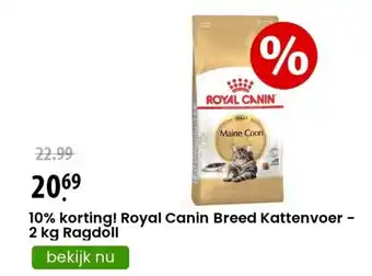 Zooplus 10% korting! Royal Canin Breed Kattenvoer - 2 kg Ragdoll aanbieding