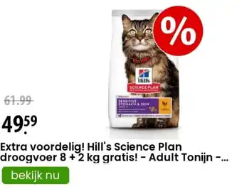 Zooplus Extra voordelig! Hill's Science Plan droogvoer 8+2 kg gratis! - Adult Tonijn -... aanbieding