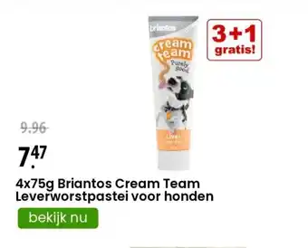 Zooplus 4 x 75 g Briantos Cream Team Leverworstpastei voor honden aanbieding