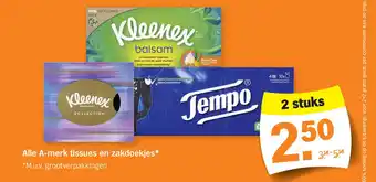 Albert Heijn Alle A-merk tissues en zakdoekjes aanbieding