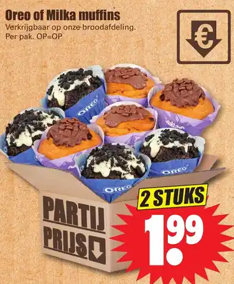 Dirk Oreo of Milka muffins 2 stuks aanbieding