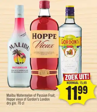 Dirk Malibu Watermelon of Passion Fruit, Hoppe vieux of Gordon's London dry gin aanbieding