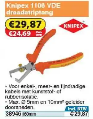Toolstation Knipex 1106 Vde Draadstriptang 160mm aanbieding