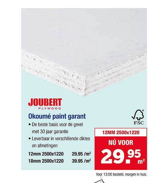 Joubert Plywood Okoumé Paint Garant aanbieding bij Pontmeyer