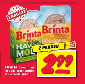 Nettorama Brinta havermout of volk. graanontbijt 2 x 450/500 gram aanbieding