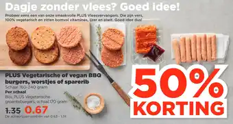 PLUS PLUS Vegetarische burgers, worstjes of sparerib of vegan BBQ aanbieding