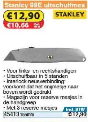 Toolstation Stanley 99e Uitschuifmes 115mm aanbieding