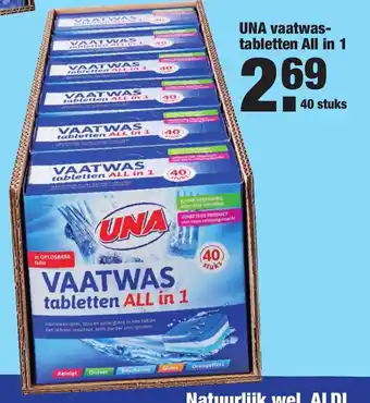 ALDI UNA vaatwastabletten  All-in-1 40 stuks aanbieding