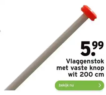 GAMMA Vlaggenstok met vaste knopp wit 200 cm aanbieding