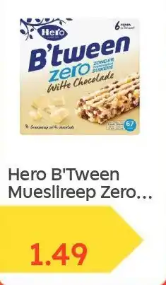 Ochama Hero B'Tween Mueslireep Zero Witte Chocolade 120g aanbieding