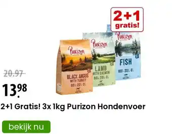 Zooplus 2+1 Gratis! 3x 1kg Purizon Hondenvoer aanbieding