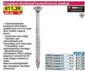 Toolstation Forgefast Deeldraad Houtschroeven Platkop aanbieding