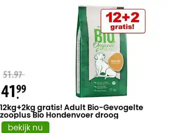 Zooplus 12kg+2kg gratis! Adult Bio-Gevogelte zooplus Bio Hondenvoer droog aanbieding