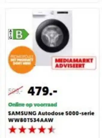 MediaMarkt SAMSUNG Autodose 5000-serie | WW80T534AAW aanbieding