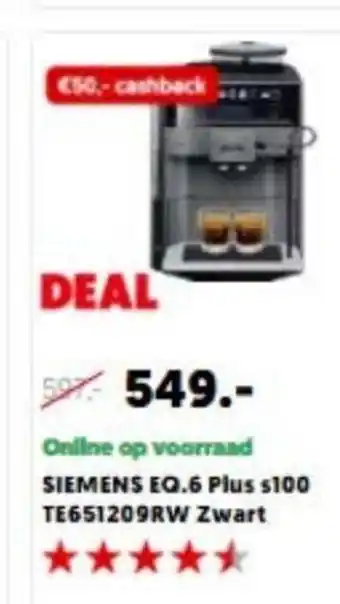 MediaMarkt SIEMENS EQ.6 Plus s100 zwart | TE651209RW zwart aanbieding