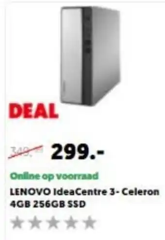 MediaMarkt Lenovo IdeaCentre 3 - Celeron 4GB 256GB SSD aanbieding