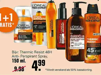 De Online Drogist L'Oréal Men Expert Thermic Resist 48H Anti-Perspirant Spray 1+1 Gratis aanbieding
