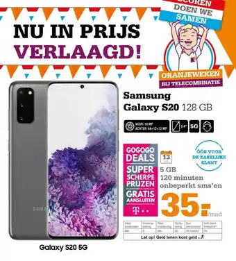 Telecombinatie Samsung Galaxy S20 128 GB aanbieding