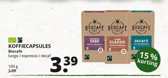 Natuurwinkel Koffiecapsules Biocafe 15% Korting aanbieding