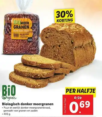 Lidl Biologisch donker meergranen 30% Korting 400 g aanbieding