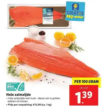 Lidl Hele zalmzijde 100 gram aanbieding