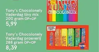 Etos Tony's Chocolonely Vaderdag Tiny Mix 200 Gram Of Tony's Chocolonely Vaderdag Proeverij 288 Gram aanbieding