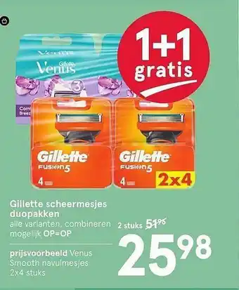 Etos Gillette Scheermesjes Duopakken 1+1 Gratis aanbieding