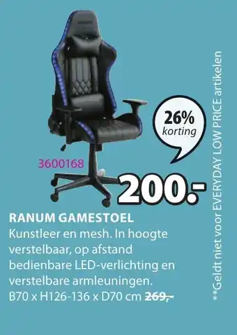 Jysk Ranum Gamestoel B70xH126-136xD70 cm aanbieding