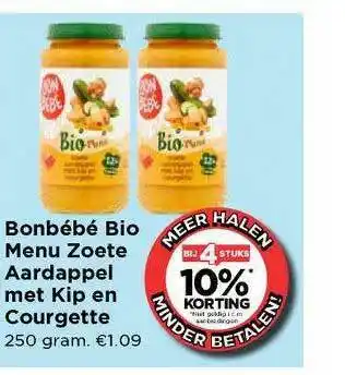 Vomar Voordeelmarkt Bonbébé Bio Menu Zoete Aardappel Met Kip En Courgette aanbieding