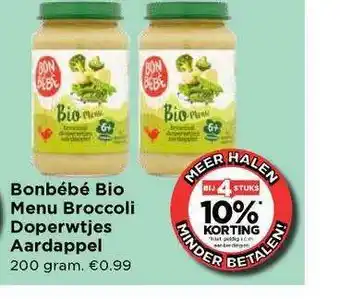 Vomar Voordeelmarkt Bonbébé Bio Menu Broccoli Doperwtjes Aardappel aanbieding