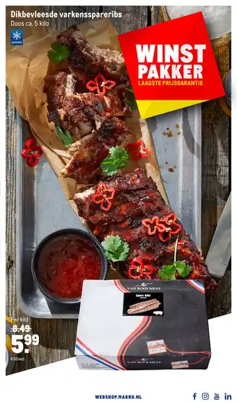 Makro Dikbevleesde varkensspareribs per kilo aanbieding