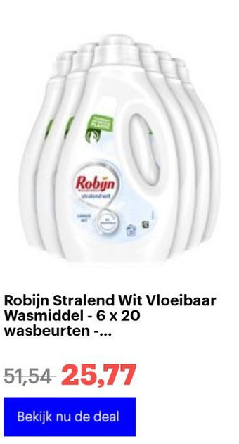 Bol.com Robijn Stralend Wit Vloeibaar Wasmiddel - 6 x 20 wasbeurten - Voordeelverpakking aanbieding