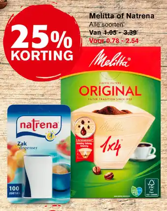 Hoogvliet Melitta of Natrena aanbieding