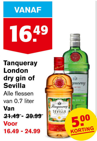 Hoogvliet Tanqueray London dry gin of Sevilla 700ml aanbieding