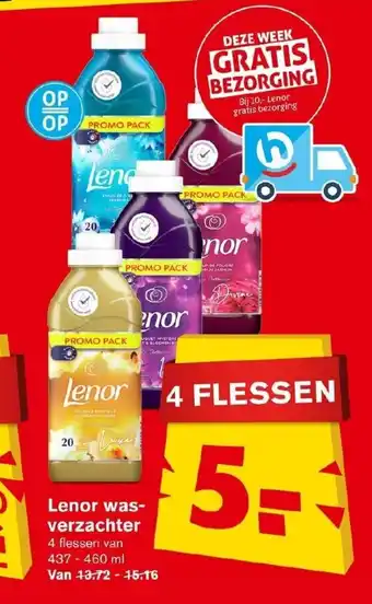 Hoogvliet Lenor wasverzachter 4 flessen van 437-460 ml aanbieding