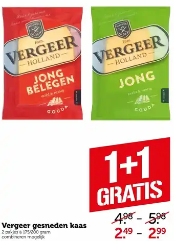 Coop Vergeer gesneden kaas 2*175/200g aanbieding