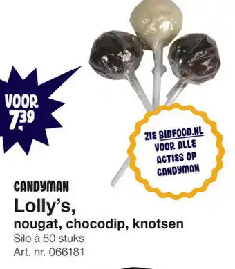 Bidfood Candyman Lolly's Nougat, knotsen, chocodip 50st aanbieding