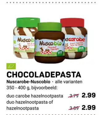 Ekoplaza Nuscarobe-Nuscobio Chocoladepasta 350-400 g aanbieding