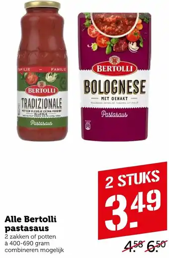 Coop Bertolli Pastasaus 2*400-690g aanbieding