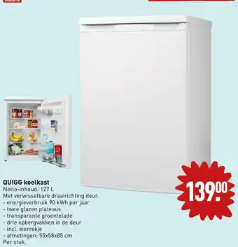 ALDI QUIGG koelkast 127 l 55x58x85 cm aanbieding