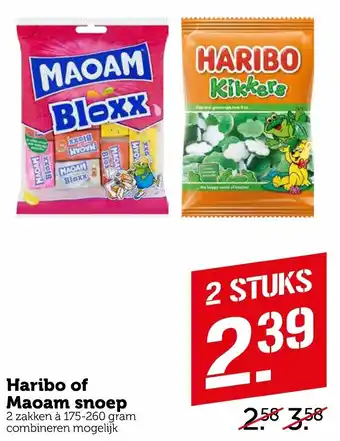 Coop Haribo of Maoam snoep 2*175-260g aanbieding