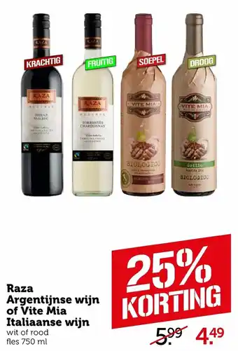 Coop Raza Argentijnse wijn of Vite Mia Italiaanse wijn 750ml aanbieding