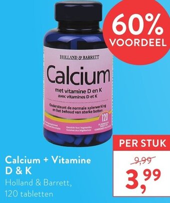 Holland & Barrett Holland & Barrett Calcium + Vitamine D & K 120 tabs aanbieding