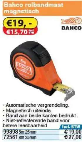 Toolstation Bahco Rolbandmaat Magnetisch aanbieding