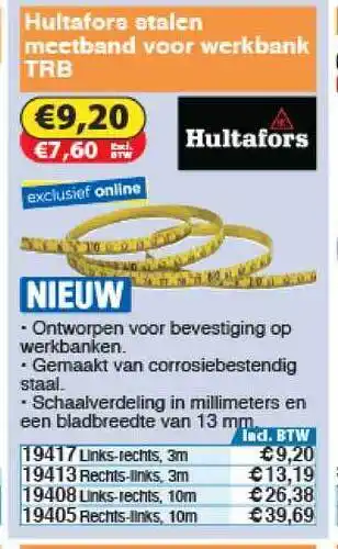 Toolstation Hultafors Stalen Meetband Voor Werkbank Trb aanbieding