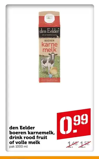 Coop Den Eelder boeren karnemelk, drink rood fruit of volle melk pak 1000 ml aanbieding