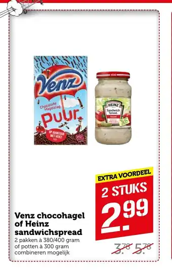 Coop Venz chocohagel of Heinz sandwichspread 2 stuks aanbieding