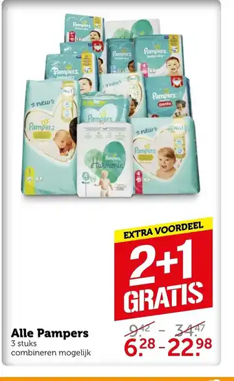 Coop Alle Pampers 3 stuks aanbieding