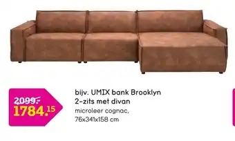 Leen Bakker Umix bank Brooklyn 2-zits met divan 76x341x158 cm aanbieding